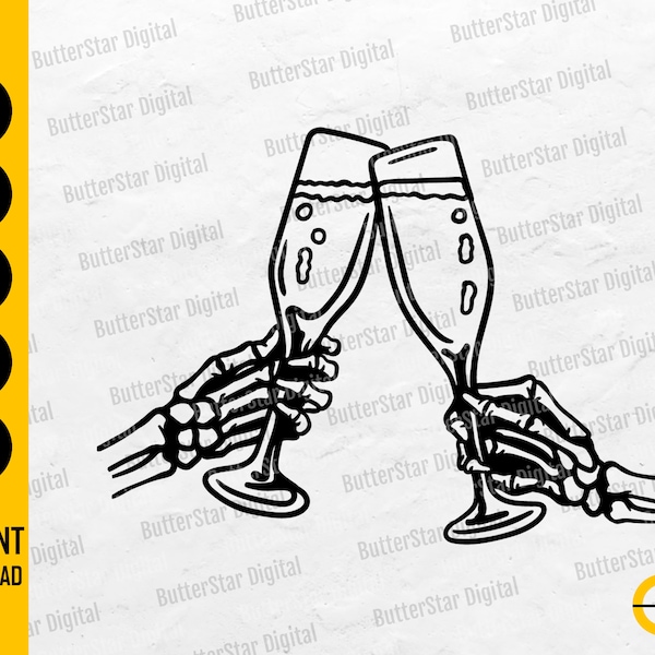 Skeleton Champagne Toast SVG | Cheers SVG | Party SVG | Celebration Svg | Cricut Cut Files Printable Clip Art Vector Digital Dxf Png Eps Ai