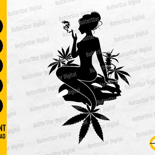 Cannabis Mom Mermaid SVG | Smoking Marijuana Joint SVG | Messy Hair Bun SVG | Cricut Silhouette Cameo Clipart Vector Digital Dxf Png Eps Ai