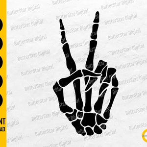 Skeleton Hand Peace Sign SVG | Bones Tattoo Decal T-Shirt Sticker Art | Cricut Silhouette Cutting File Clipart Vector Digital Dxf Png Eps Ai