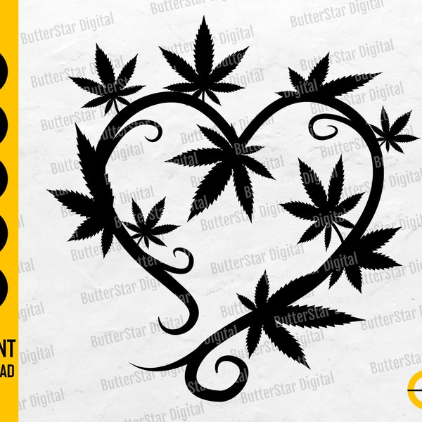 Cannabis Heart SVG | Marijuana Wreath SVG | Weed Love Shirt Decor Decal Wall Art | Cricut Silhouette Cuttable Clipart Digital Dxf Png Eps Ai