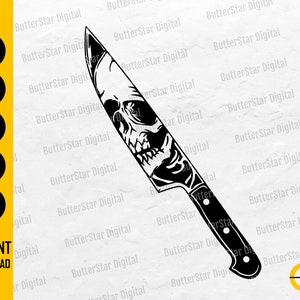 Skull In Knife SVG | Horror Movie T-Shirt Decal Tattoo Stencil Graphics | Cricut Cut Files Silhouette Clip Art Vector Digital Dxf Png Eps Ai