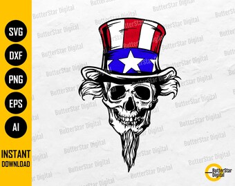 Uncle Sam Skull SVG | America SVG | Patriot Military Government Country Nation | Cut Files Printables Clipart Vector Digital Dxf Png Eps Ai
