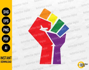 LGBTQ Raised Fist SVG | Rainbow Flag | Pride Shirt | Cricut Cutting File Silhouette Printable Clipart Vector Digital Download Png Eps Pdf Ai
