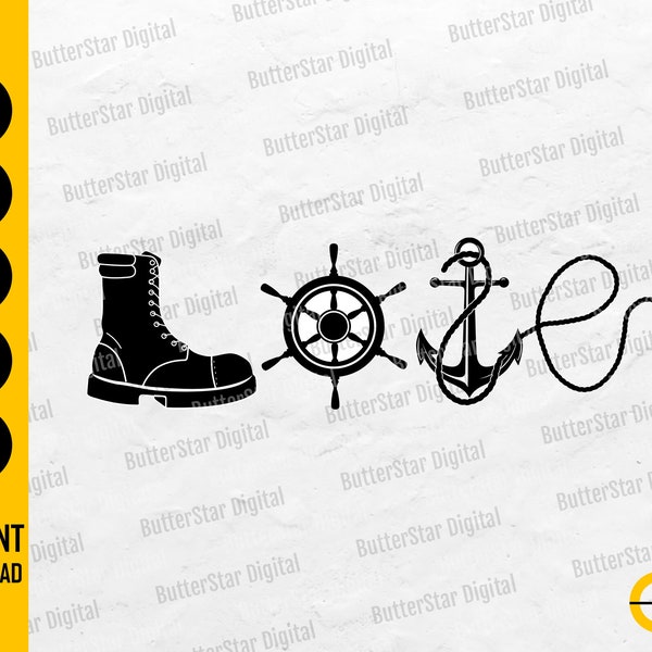 Sailing Love SVG | Sailor SVG | Boot Boat Wheel Anchor Sailboat Rope | Cricut Silhouette Cutting File Clipart Vector Digital Png Eps Dxf Ai