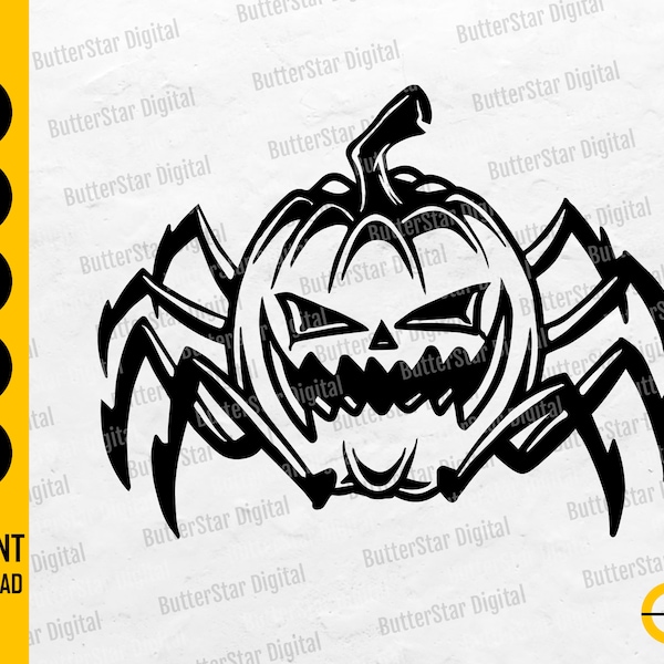 Jack O'Lantern Spider SVG | Halloween Pumpkin SVG | Spooky T-Shirt Decal Graphics | Cricut Cut Files Clip Art Vector Digital Dxf Png Eps Ai