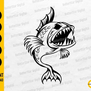 Monster Fish SVG | Sea Monster Decal Graphic Shirt | Cricut Cutting File Silhouette Printable Clipart Vector Digital Download Dxf Png Eps Ai