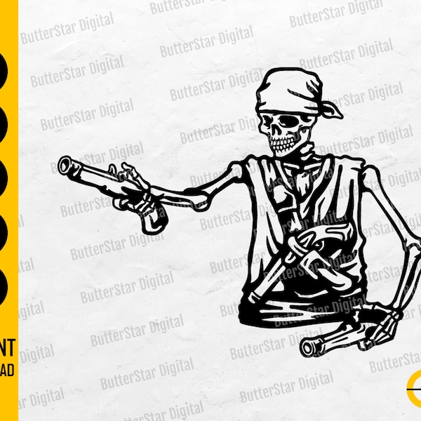 Skeleton Pirate With Guns SVG | Piracy SVG | Flintlock Pistols SVG | Scallywag Buccaneer | Cut Files Clip Art Vector Digital Dxf Png Eps Ai