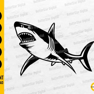 Toller Weißer Hai SVG Fisch SVG Meerestier SVG Boot Segeltaucher Jaws Coast Cut Files Druckbare Clipart Vektor Digital Png Eps Dxf Ai Bild 1