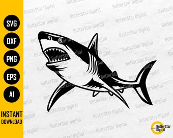 Great White Shark SVG | Fish SVG | Marine Animal SVG | Boat Sail Dive Jaws Coast | Cut Files Printable Clipart Vector Digital Png Eps Dxf Ai