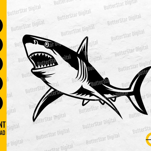 Toller Weißer Hai SVG | Fisch SVG | Meerestier SVG | Boot Segeltaucher Jaws Coast | Cut Files Druckbare Clipart Vektor Digital Png Eps Dxf Ai