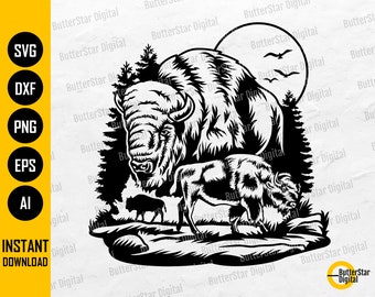 Bison SVG | | SVG Buffalo solid noir Animal Shirt Decal Wall Art Clipart Vector Graphic | Cricut Cut File Silhouette Digital Dxf Png Eps Ai