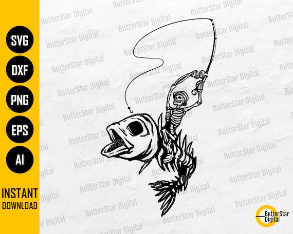 Fisherman Riding Fish Skeleton SVG Funny Fishing SVG T-shirt - Etsy ...