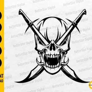 Skull Sword Crossbones SVG | Gothic Decal T-Shirt Tattoo Stencil Graphics | Cricut Cut File Printable Clip Art Vector Digital Dxf Png Eps Ai