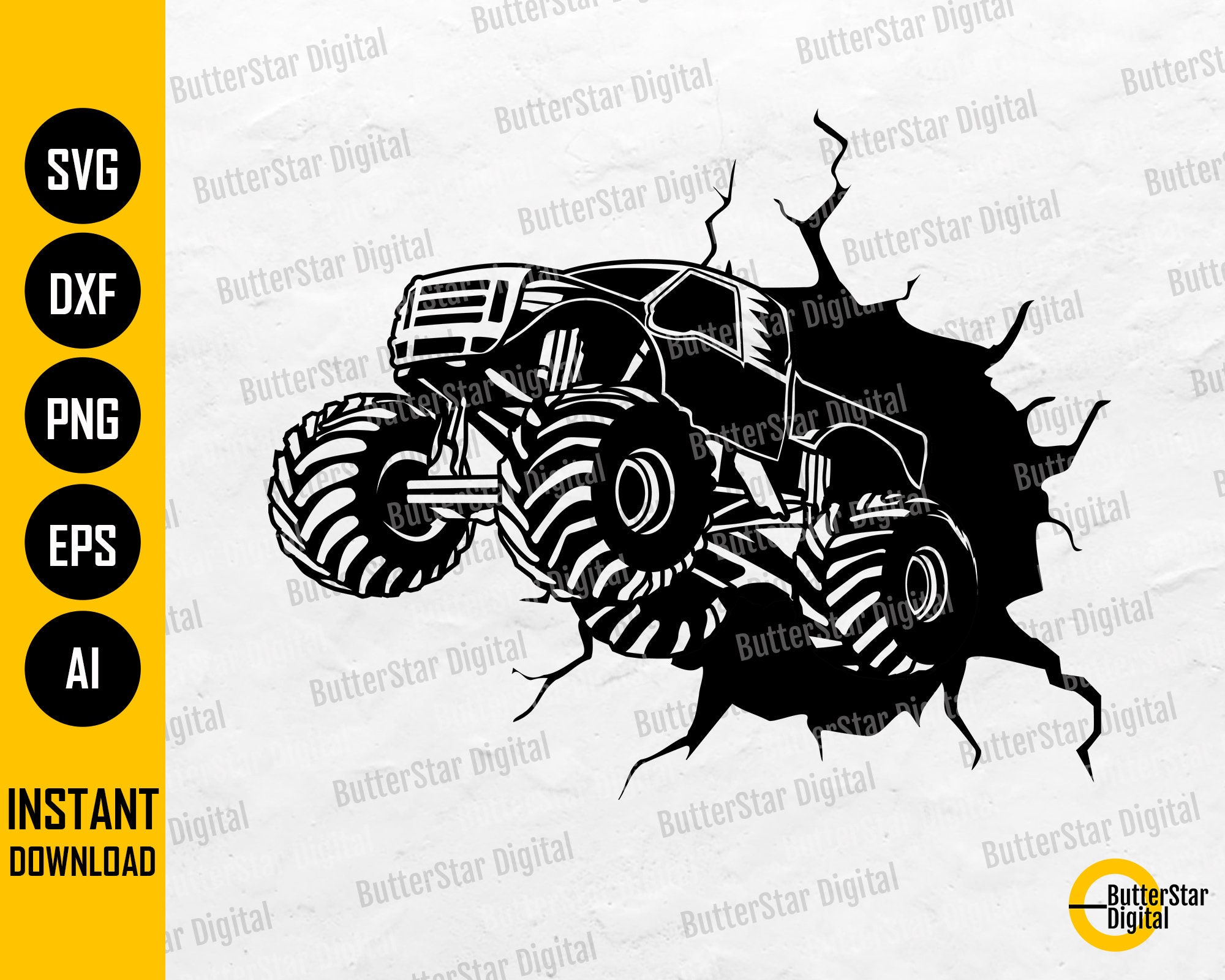 Crashing Monster Truck SVG Muscle Car SVG Car Decals Wall Etsy