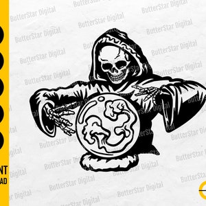 Skeleton Fortune Teller SVG | Crystal Ball SVG | Gothic T-Shirt Vinyl Graphics | Cricut Silhouette Printable Clip Art Digital Dxf Png Eps Ai