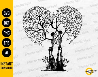 Skeleton Lovers Tree SVG | Dead Love SVG | Gothic Heart Decal Shirt Graphics | Cutting File Printable Clipart Vector Digital Dxf Png Eps Ai