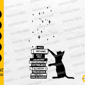 Spell Books SVG | Witch Cat SVG | Witchcraft SVG | Witches Svg | Cricut Cut Files Printables Clip Art Vector Digital Download Dxf Png Eps Ai