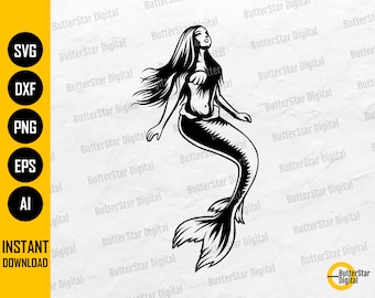 Mermaid SVG | Mermaid Cut File | Mermaid Clipart Stencil | Cricut Cutting Files Silhouette Printable Clip Art Vector Digital Dxf Png Eps Ai