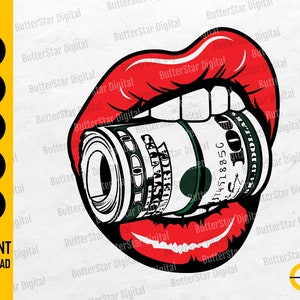 Lips Biting Money Roll SVG | Cash SVG | Billets de 100 dollars SVG | Rich Rap Wealth Greed Profit | Couper le fichier Clipart Vector Digital Dxf Png Eps Ai
