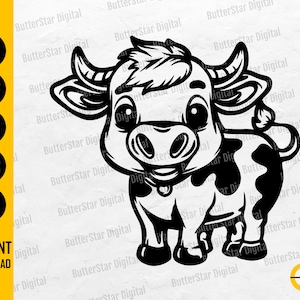 Cute Cow SVG | Baby Cow SVG | Little Cowboy Birthday SVG | Cricut Silhouette Cut File Commercial Use Clipart Digital Download Dxf Png Eps Ai