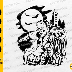 Frankenstein And Bride SVG | Horror Scene SVG | Monster T-Shirt Decal Vinyl Stencil | Cricut Cut File Clip Art Vector Digital Dxf Png Eps Ai