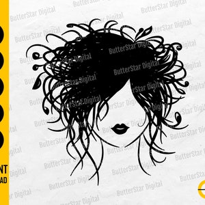 Messy Hair Don&#39;t Care SVG | Pretty Curly Haired Girl | Cute Gift | Cricut Cutting File Silhouette Printable Clipart Vector Png Eps Pdf Ai