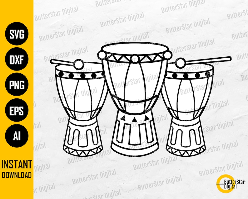 African Drums SVG Djembe SVG Jembe SVG Musical Instrument Svg Cricut Cameo Cut File Printable Clip Art Vector Digital Dxf Png Eps Ai image 1