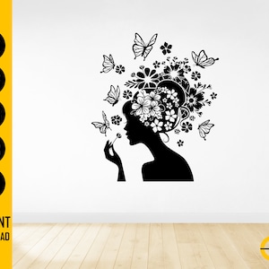Floral Woman SVG Flower Girl SVG Woman With Flower Head SVG Cricut Cutting Files Silhouette Cut Clipart Vector Digital Dxf Png Eps Ai image 3