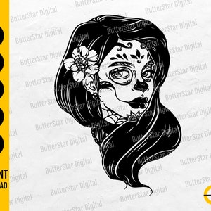 Sugar Skull Woman SVG | Calavera SVG | Catrina SVG | Mexican Mexico Skeleton | Cutting File Printable Clip Art Vector Digital Dxf Png Eps Ai