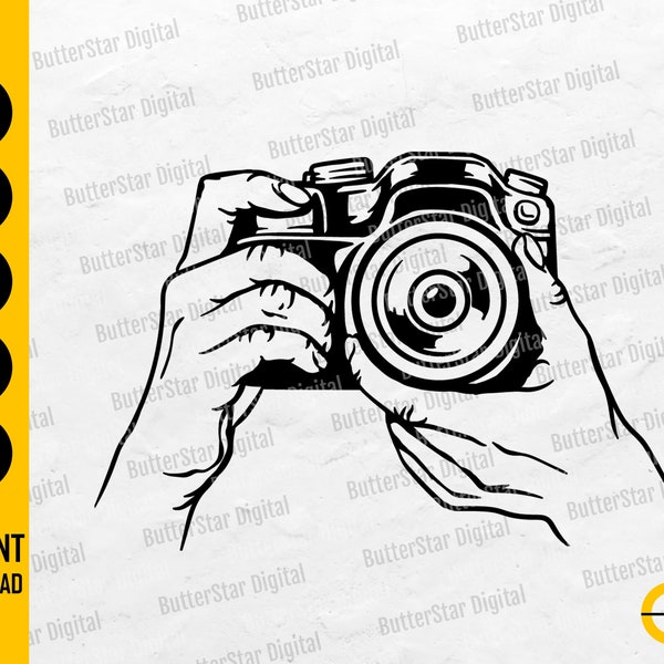 Hands Holding Camera SVG | Photographer SVG | Point Shoot Click Shutter Frame Lens Aperture | Cut File Clipart Vector Digital Dxf Png Eps Ai