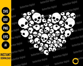 Skulls Heart SVG | Bones SVG | Cute Gothic Decal T-Shirt Graphics | Cricut Silhouette Cutfile Cuttable Clipart Vector Digital Dxf Png Eps Ai