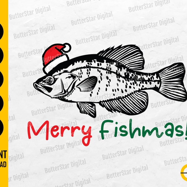 Merry Fishmas SVG | Crappie SVG | Angeln SVG | Lustiges Weihnachtsshirt Geschenkkarte Aufkleber | Cricut Clipart Vektor Digital Dxf Png Eps Ai