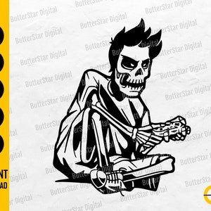 Skeleton Gamer SVG | Video Games T-Shirt Decal Sticker Graphics | Cricut Cutting File Silhouette Cameo Clipart Vector Digital Dxf Png Eps Ai