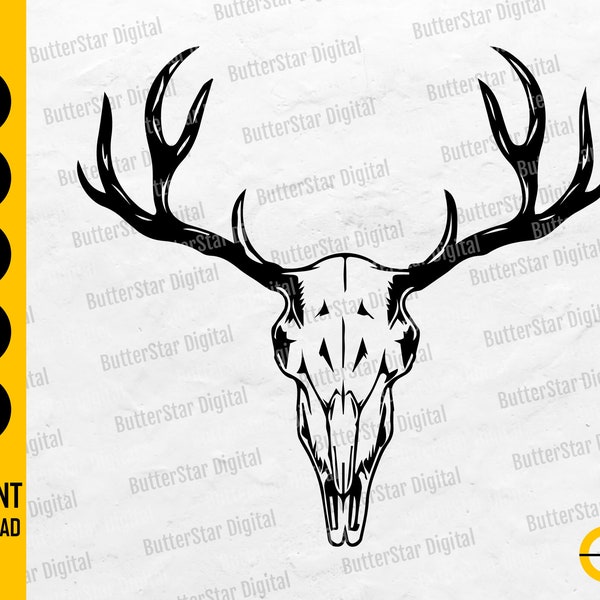 Deer Skull SVG | Buck Head SVG | Elk Skeleton SVG | Animal Decal Graphics | Cricut Cutting File Cameo Clipart Vector Digital Dxf Png Eps Ai