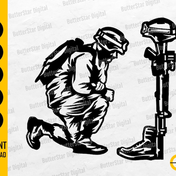 Soldier Kneeling SVG | Army SVG | Military T-Shirt Decals Sticker Crafts Illustration | Cricut Cutting File Clip Art Digital Png Eps Dxf Ai