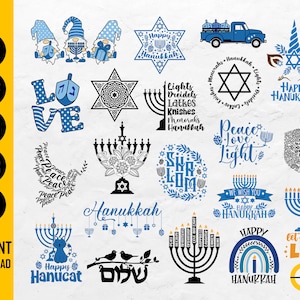 Hanukkah BUNDLE SVG / Jewish Holiday SVG / Janucá Shirt Gift Decor Sign Design / Cricut Cut File Printable Clip Art Digital Dxf Png Eps Ai