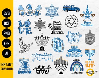 Hanukkah BUNDLE SVG | Jewish Holiday SVG | Chanukah Shirt Gift Decor Sign Design | Cricut Cut File Printable Clip Art Digital Dxf Png Eps Ai