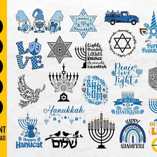 Hanukkah BUNDLE SVG / Jewish Holiday SVG / Janucá Shirt Gift Decor Sign Design / Cricut Cut File Printable Clip Art Digital Dxf Png Eps Ai