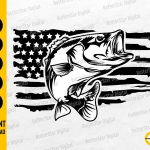 USA Bass Fishing SVG, Distressed American Flag Bass Fishing Svg