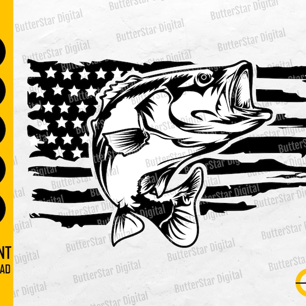 US Bass SVG | USA Flag Bass Fish Svg | Us Bass Fishing Svg | Us Bass Angling Svg | Cricut Cutting File Clipart Vector Digital Dxf Png Eps Ai