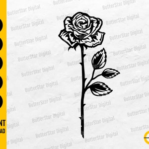 Long Stem Rose SVG | Cute Flower T-Shirt Stencil Vinyl Drawing Illustration Graphics | Cricut Cut File Clipart Vector Digital Dxf Png Eps Ai