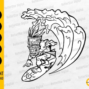 Tiki Man Surfing SVG | Tiki SVG | Surf Waves Fun Hawaiian Sea Ocean Surfboard | Cutting Files Cuttable Clipart Vector Digital Dxf Png Eps Ai
