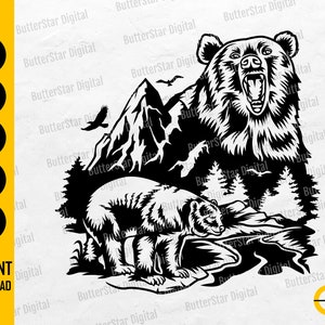 Mountain Bear SVG | Grizzly SVG | Outdoor T-Shirt Decal Sticker Graphics | Cricut Cut Files Printable Clip Art Vector Digital Dxf Png Eps Ai