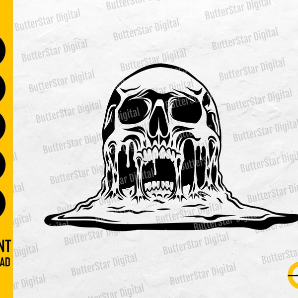 Melting Skull SVG | Skeleton SVG | Gothic Decal T-Shirt Sticker Graphics | Cricut Cut File Printable Clip Art Vector Digital Dxf Png Eps Ai