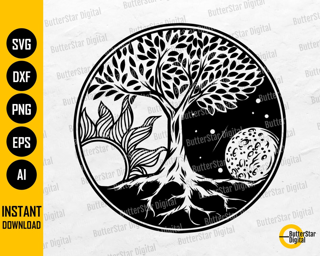 Tree of Life With Sun and Moon SVG Celtic Tree With Roots Cricut Silhouette Cutting File Printable Clipart Vector Digital Dxf Png Eps Ai - Etsy