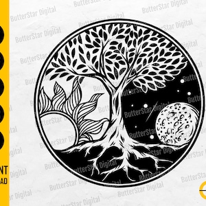Tree Of Life With Sun And Moon SVG | Celtic Tree With Roots | Cricut Silhouette Cutting File Printable Clipart Vector Digital Dxf Png Eps Ai