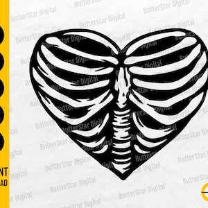 Ribcage Heart SVG | Skeleton SVG | Gothic Love Shirt Vinyl Stencil Tattoo | Cricut Cutting File Cameo Clipart Vector Digital Dxf Png Eps Ai