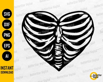 Ribcage Heart SVG | Skeleton SVG | Gothic Love Shirt Vinyl Stencil Tattoo | Cricut Cutting File Cameo Clipart Vector Digital Dxf Png Eps Ai