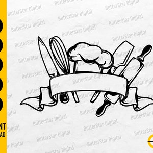 Baking Tools SVG | Chef&#39;s Hat SVG | Cook SVG | Bake Oven Knife Whisk Spatula Rolling Pin | Cut Files Clip Art Vector Digital Dxf Png Eps Ai