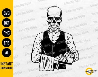 Skeleton Bartender SVG | Alcoholic Drinks Shots Club Party | Cricut Cutting File Silhouette Printable Clip Art Vector Digital Dxf Png Eps Ai